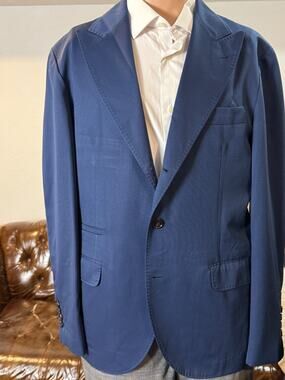 Brunello Cucinelli Blue Peak Lapel Wool Cotton Blazer 50EU 40R US